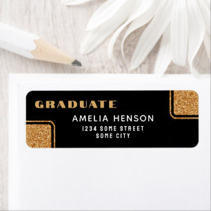Modern Black Gold Glitter Graduate Return Address