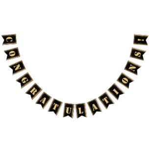 Modern Black & Gold Glitter Graduation Party Bunting