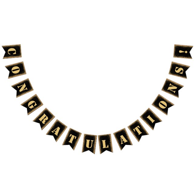 Modern Black & Gold Glitter Graduation Party Bunting (All)