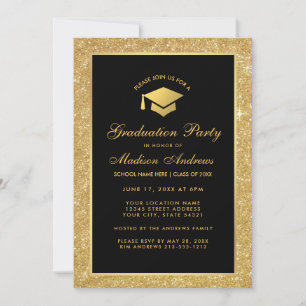 Modern Black Gold Glitter Graduation Party Invite