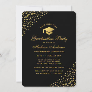 Modern Black Gold Glitter Graduation Party Invite