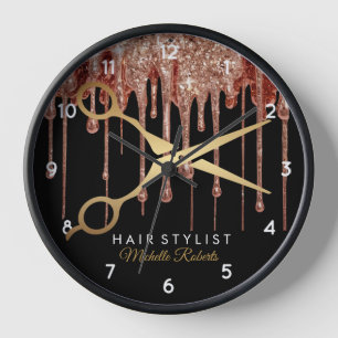 Modern black Gold Glitter Hairstylist  Clock