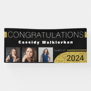Modern Black Gold Glitter Photo Graduation Banner