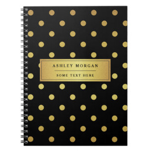 Modern Black Gold Glitter Polka Dots Notebook