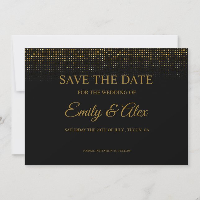 modern Black &Gold Glitter Save The Date  Invitation (Front)