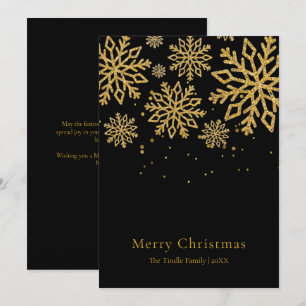 Modern Black Gold Glitter Script Christmas Holiday Card