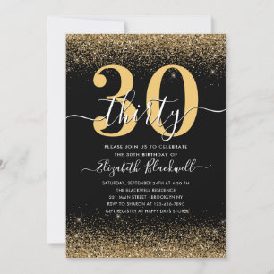 Modern Black Gold Glitter Sparkle Any Age Birthday Invitation