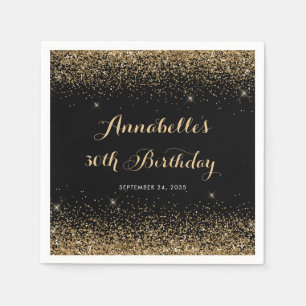 Modern Black Gold Glitter Sparkle Any Age Birthday Napkin
