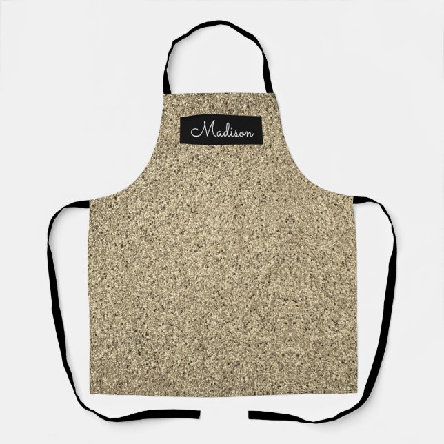 Modern Black Gold Glitter Sparkle Personalised Apron (Front)