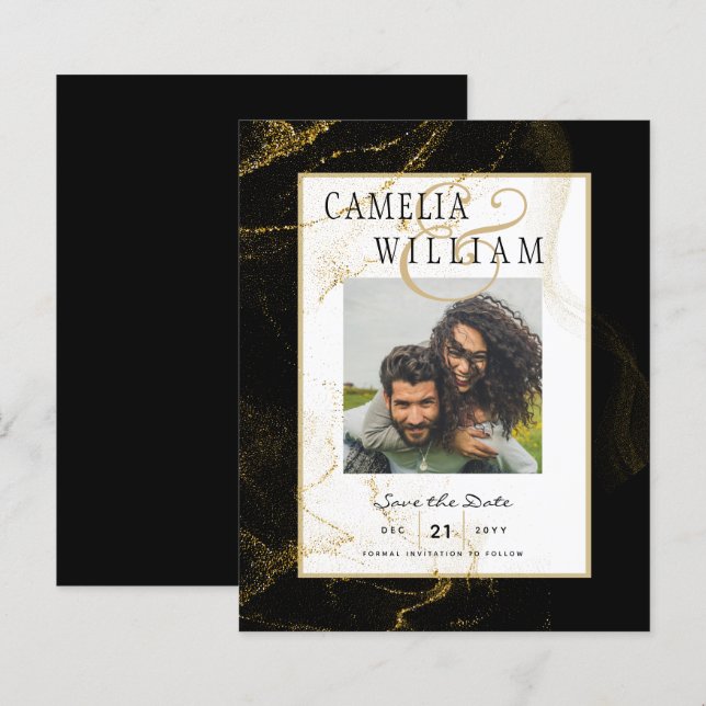 Modern Black Gold Glitter Wedding (Front/Back)