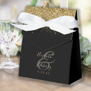 Modern Black Gold Glitter Wedding Favour Box