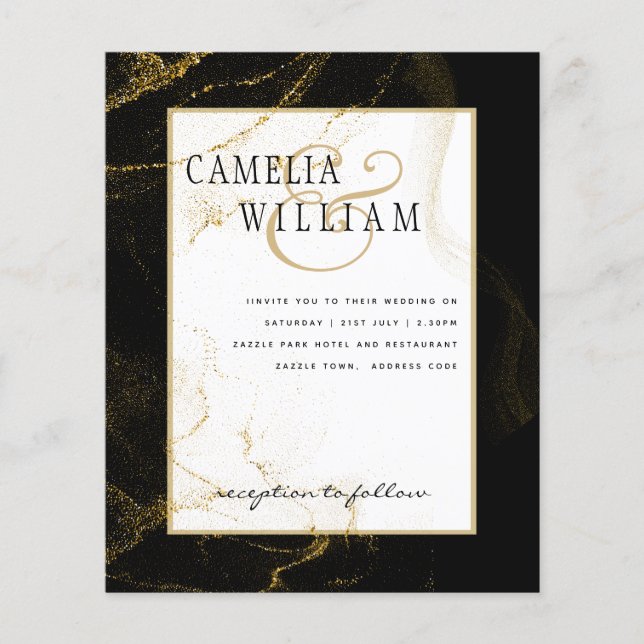 Modern Black Gold Glitter Wedding Flyer (Front)