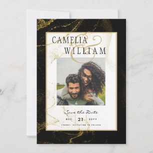 Modern Black Gold Glitter Wedding Invitation