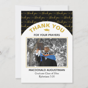 Modern Black Gold Graduate Photo Thank You Card
