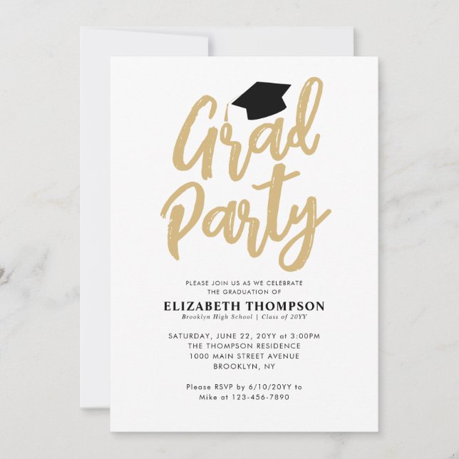 Modern Black Gold Graduation College GRAD Party Invitation (Front)