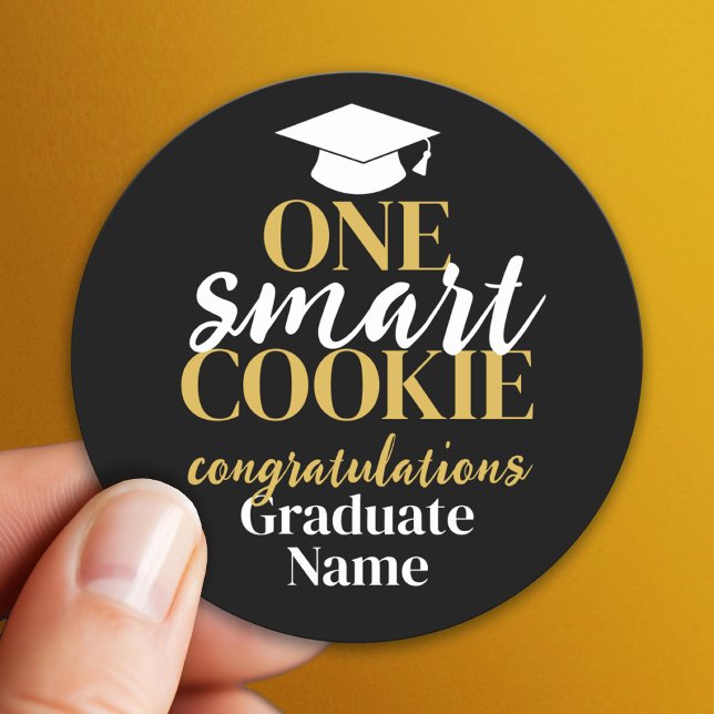 Modern Black Gold Graduation - One Smart Classic Round Sticker (Custom Sticker)