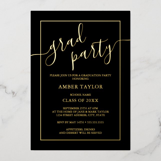 Modern Black Gold Graduation Party  (Front)
