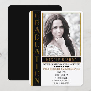 Modern Black Gold Graduation Party Graduate Photo Invitation