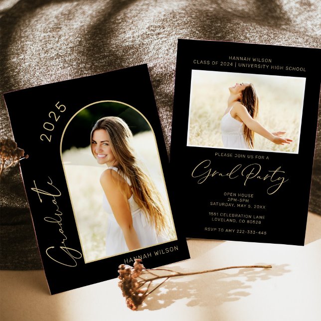 Modern Black Gold Graduation Party Invitation (Creator Uploaded)