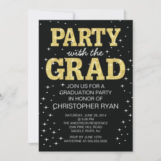 Modern Black Gold Graduation Party Invitation (Front)