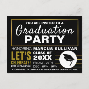 Modern Black & Gold, Graduation Party Invitation Postcard