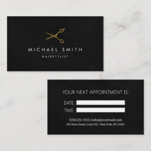 Modern black Gold Hairstylist Appointment Card