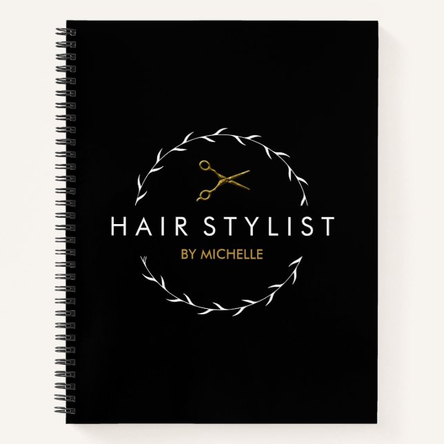 Modern black Gold Hairstylist  Notebook (Front)