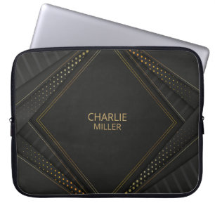 Modern Black-Gold Halftone Pattern & Customisation Laptop Sleeve