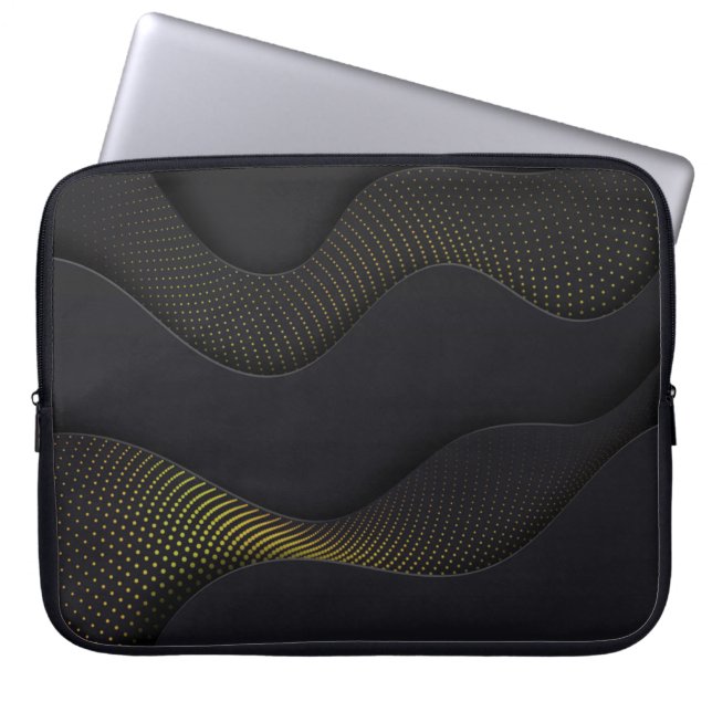 Modern Black-Gold Halftone Pattern Laptop Sleeve (Front)