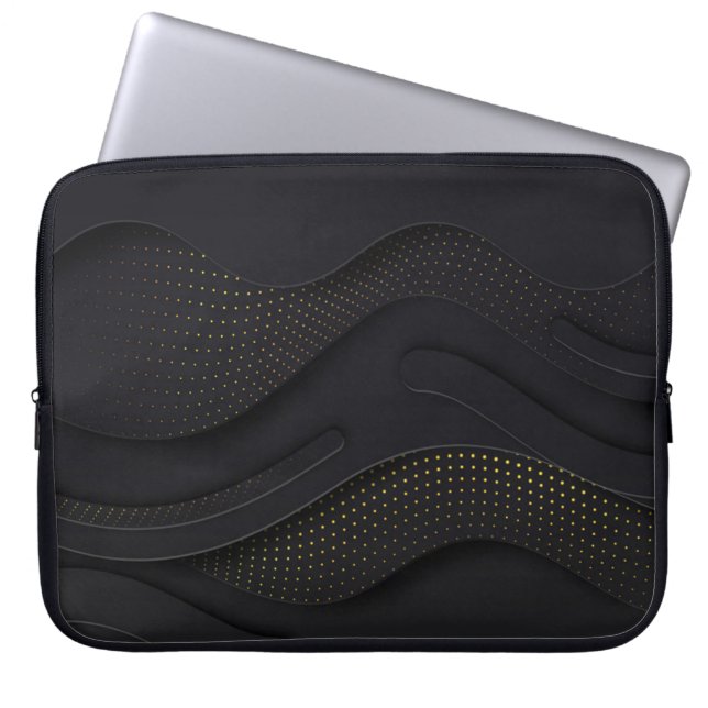 Modern Black-Gold Halftone Pattern Laptop Sleeve (Front)