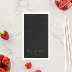 Modern Black Gold Hand Lettered Script Wedding Napkin