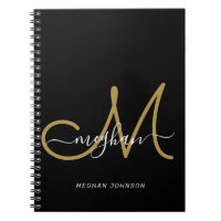 Modern Black Gold Handwritten Script Monogram