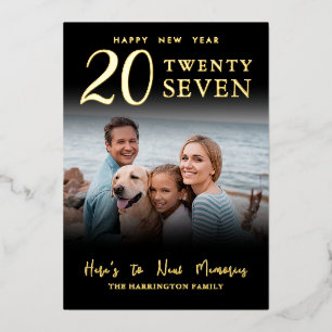 Modern Black Gold Happy New Year Photo Foil Holiday Card