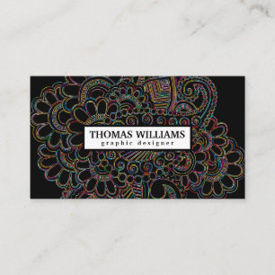 Modern Black Gold Henna  floral paisley pattern Business Card
