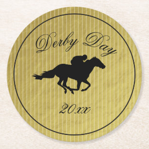Modern Black & Gold Horse Race Derby Equestrian Round Paper Coaster