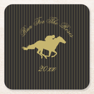 Modern Black & Gold Horse Race Derby Equestrian Square Paper Coaster