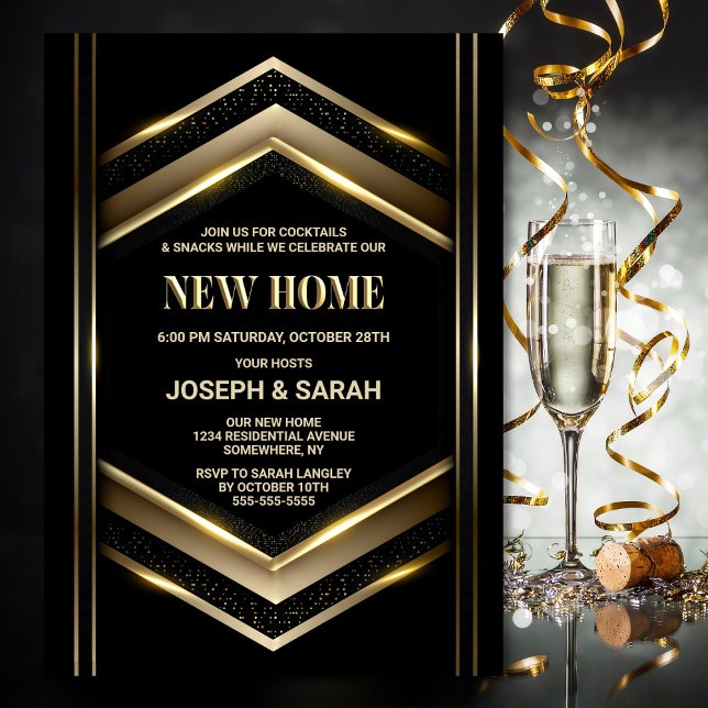 Modern Black Gold Housewarming Party Invitation (Creator Uploaded)