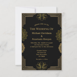 modern  black gold indian geometric wedding  invitation