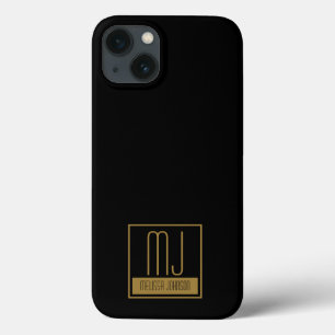 Modern Black & Gold Initial Monogram iPhone 13 Case