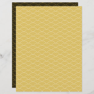 Modern Black Gold Japanese Wave Geometric Pattern