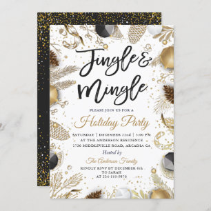 Modern Black Gold Jingle and Mingle Holiday Party Invitation