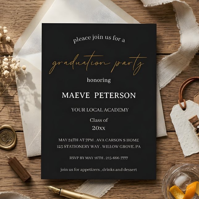 Modern black & gold law school graduation  invitation (Creator Uploaded)