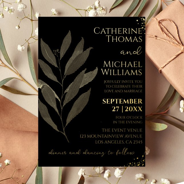 Modern Black Gold Leaf Wedding Monogram (Creator Uploaded)