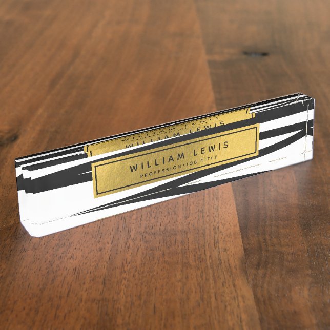 Modern Black & Gold Lines Abstract Business Office Nameplate (Side)