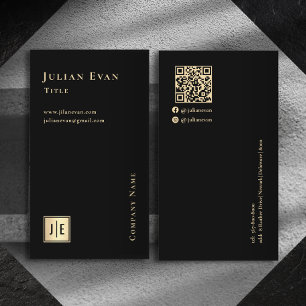 Modern Black Gold Luxe Monogram Business Card