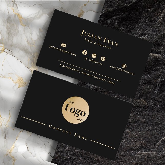 Modern Black Gold Luxe Professional Business Logo Business Card (Creator Uploaded)