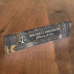Modern Black Gold Luxury Marble Lawyer Attorney    Nameplate