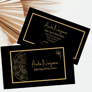 Modern Black & Gold Mandala Yoga/Pilates Business Card