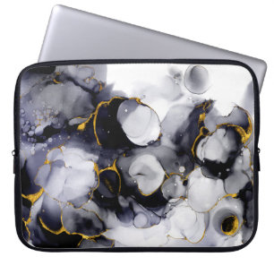 Modern Black-Gold Marble Background Laptop Sleeve