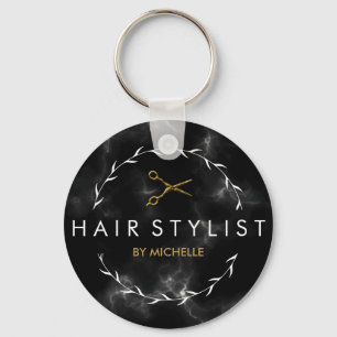 Modern black Gold Marble Hairstylist Key Ring